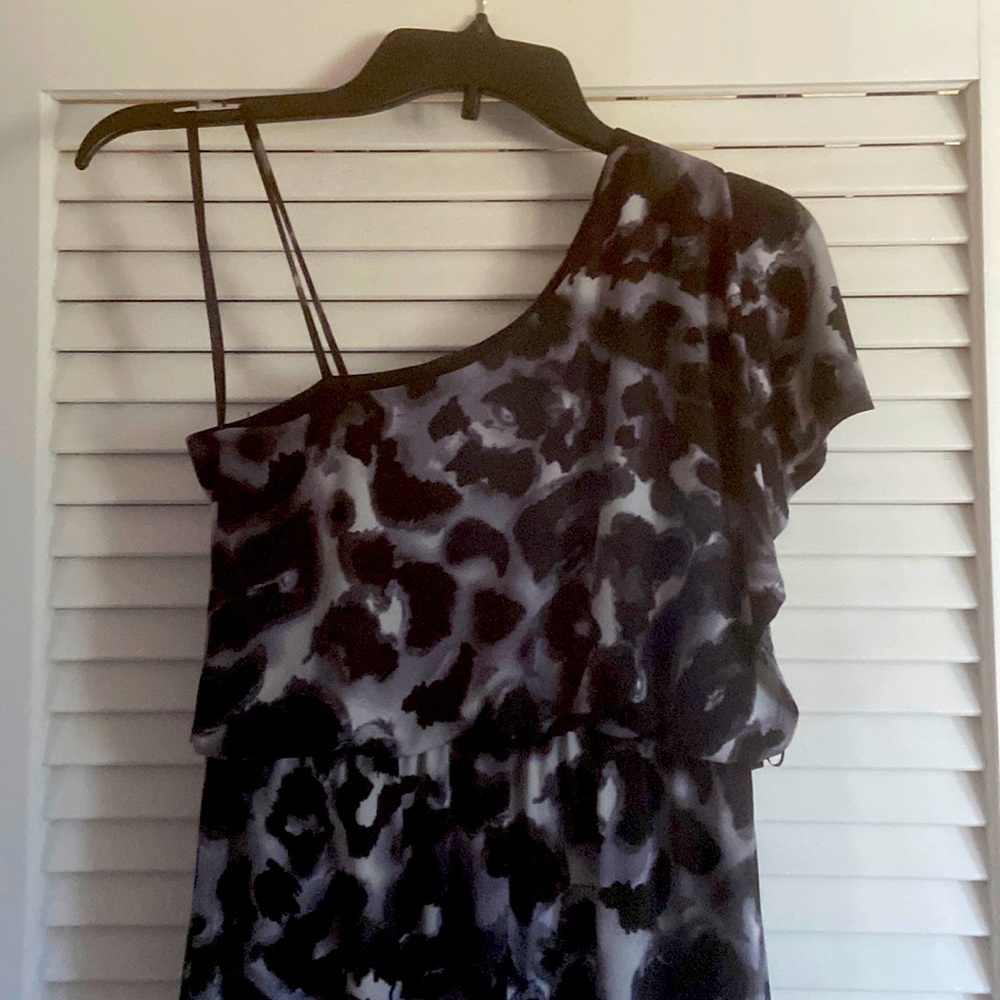 Off shoulder grey and black dress